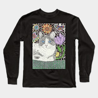 Cat flowers butterflies Long Sleeve T-Shirt